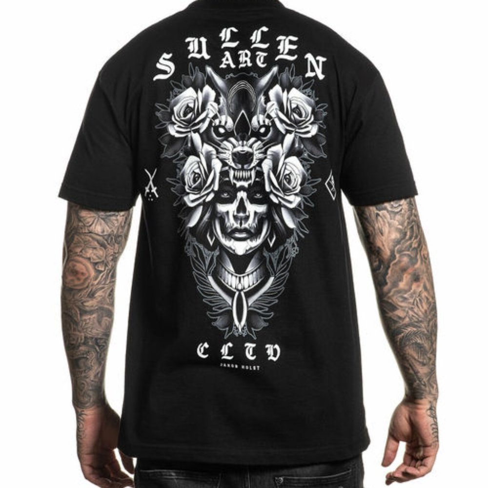 Sullen Clothing Blaq Wolf Tee M L Rose Art New